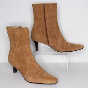 Ankle Boots Suede Felicia Y2K Minimalist Square Toe 90s Neutral Office Brown 6